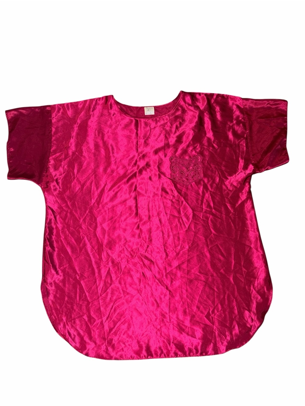Vintage 80s-90s California Miss Hot Pink Satin Nightshirt 3X Made USA Lingerie